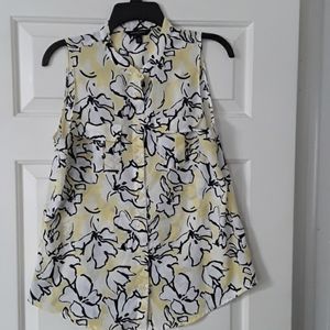 Banana Republic Yellow White Black Floral Sleeveless Button-Down Shirt
